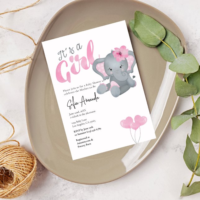 Invitación Es un Chica burro elefante rosa Baby Shower (Subido por el creador)
