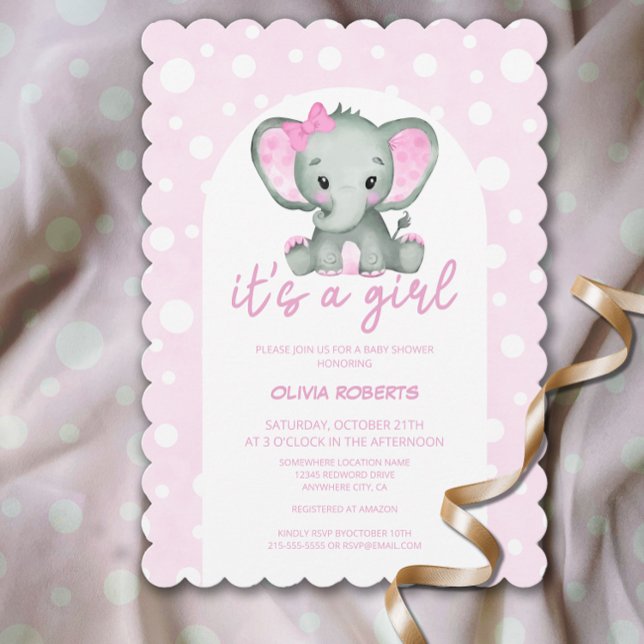 Invitación Es un Chica burro elefante rosa Baby Shower (Subido por el creador)
