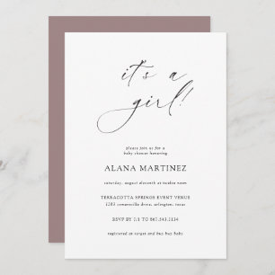 Invitación Es un Chica   Caligrafía mínima moderna