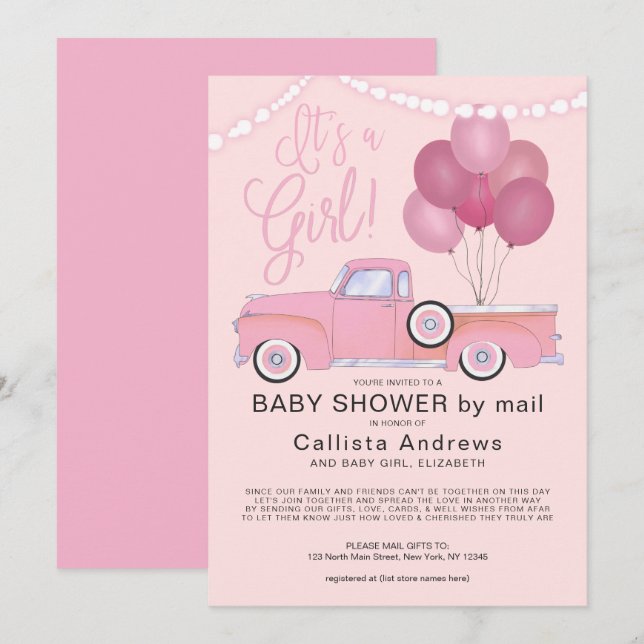 Invitación Es un Chica Camión Rosado que ilumina Baby Shower (Anverso / Reverso)