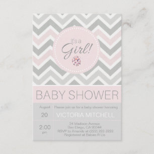 Invitación Es un Chica Chevron rosa/gris Baby Shower