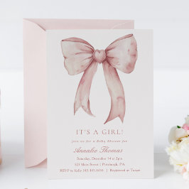 Invitación Es un Chica Chica de Bow Rosado Baby Shower