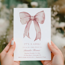 Invitación Es un Chica Chica de Bow Rosado Baby Shower