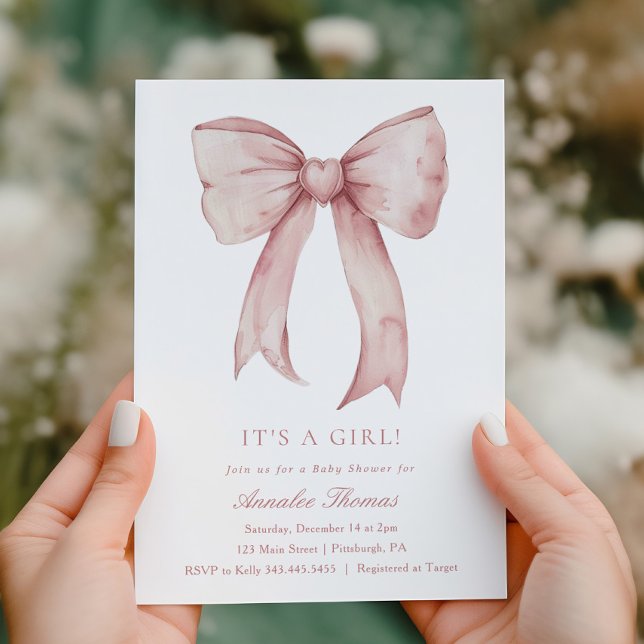 Invitación Es un Chica Chica de Bow Rosado Baby Shower (Subido por el creador)