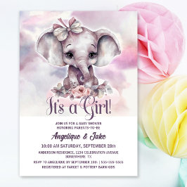 Invitación Es un Chica Chica elefante bebé Baby Shower