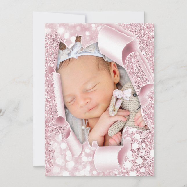 Invitación Es un Chica Chica foto SweetGlitter Baby Shower 3D (Anverso)