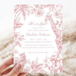 Invitación Es un Chica Chica rosado Baby Shower Safari Toile