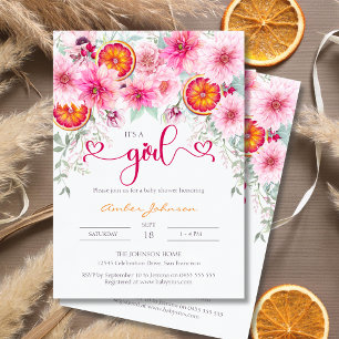 Invitación Es un Chica cítrico rosado floral lindo Baby Showe