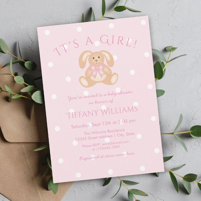 Invitación Es un Chica Conejo Pastel Rosa Baby Shower (Subido por el creador)