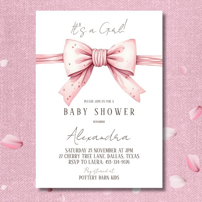 Invitación Es un Chica Coquette Pink Bow Baby Shower (Subido por el creador)