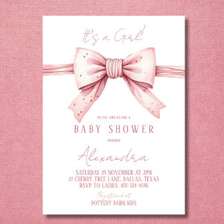 Invitación Es un Chica Coquette Pink Bow Baby Shower