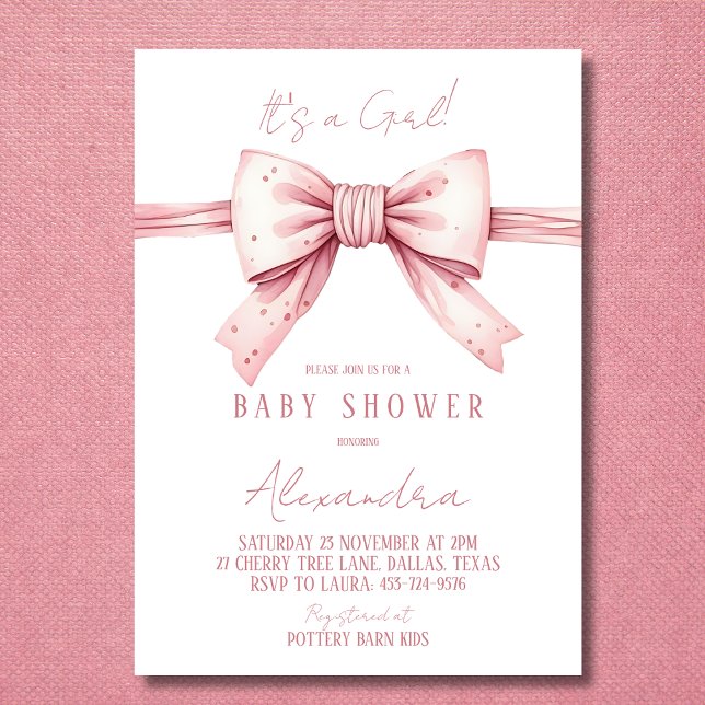 Invitación Es un Chica Coquette Pink Bow Baby Shower (Subido por el creador)