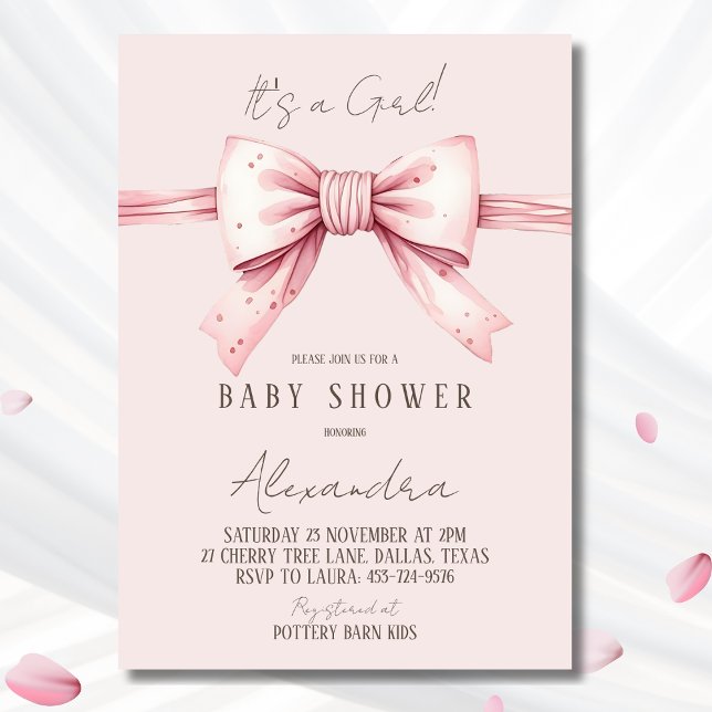 Invitación Es un Chica Coquette Rubor Pink Bow Baby Shower (Subido por el creador)