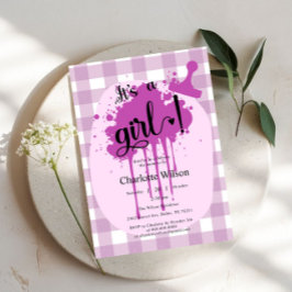 Invitación Es un Chica Cute Pastel Purple Gingham Baby Shower