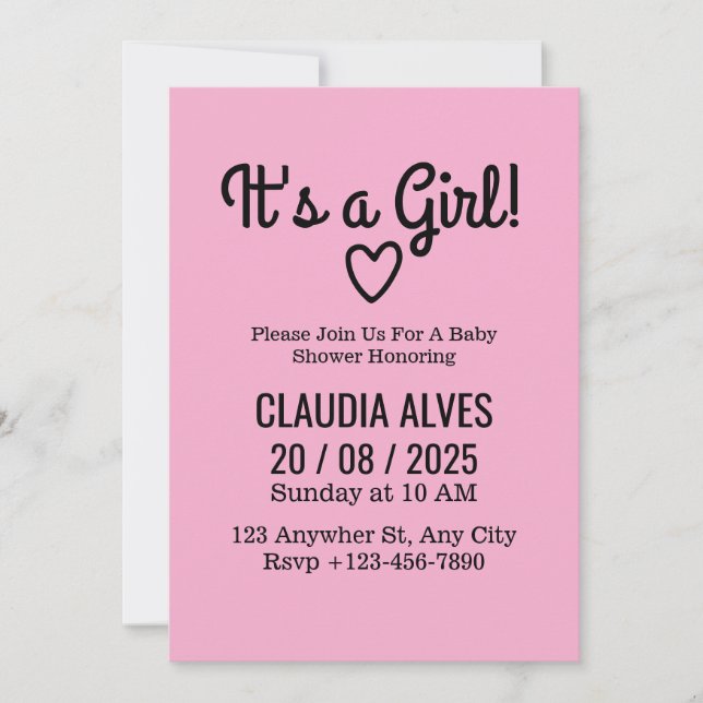 Invitación Es Un Chica Cute Rosa Chica Moderno Baby Shower (Anverso)