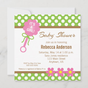 Invitación Es un Chica de Baby Rattle Baby Shower