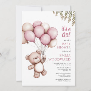 Invitación Es un Chica de Baby Shower con globo de cobre