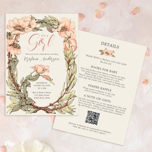 Invitación Es un Chica de Baby Shower de rosas rosas rosas ún (Subido por el creador)