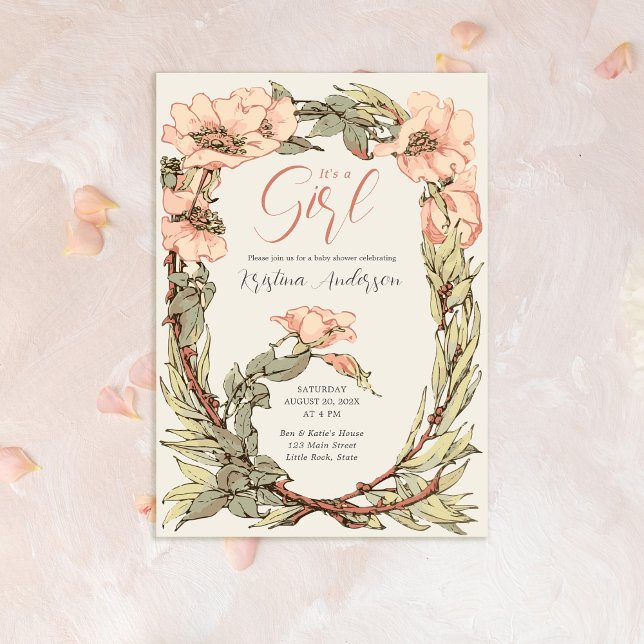 Invitación Es un Chica de código QR Roses rosados Baby Shower (Subido por el creador)