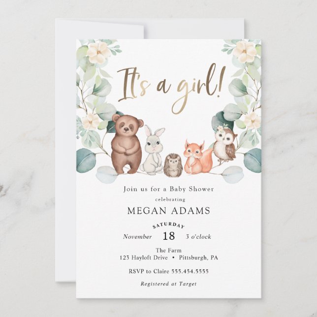 Invitación Es un Chica de Eucalyptus Baby Shower (Anverso)