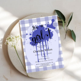 Invitación Es un Chica de la Marina Pastel Gingham Baby Showe