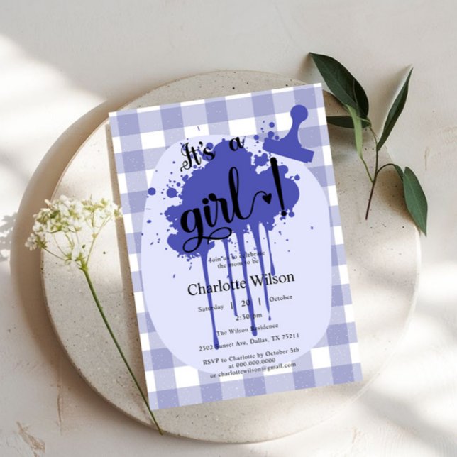 Invitación Es un Chica de la Marina Pastel Gingham Baby Showe (Subido por el creador)