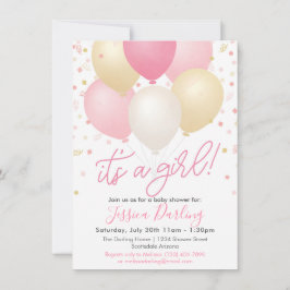 Invitación Es un Chica de los globos rosados de Baby Shower y