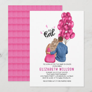 Invitación Es un Chica de Parejas de Globo Rosa Baby Shower