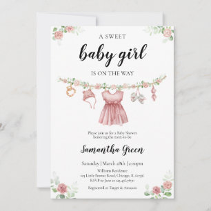 Invitación Es un Chica de ropa de bebé Baby Shower