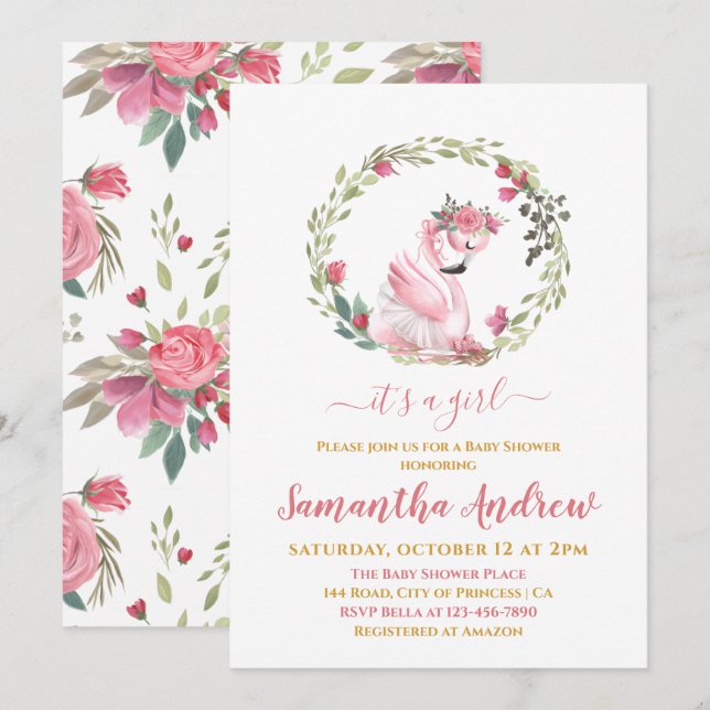 Invitación Es un Chica Delicado Flamingo Baby Shower (Anverso / Reverso)