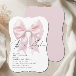 Invitación Es Un Chica Elegante Baby Shower Bow Blanc Rosa