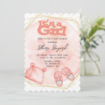 Es un Chica en Baby Shower de coral rosa y oro