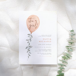 Invitación Es un Chica Eucalyptus Green Balloon Baby Shower