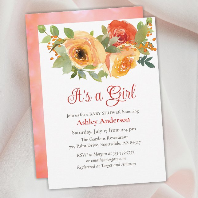 Invitación Es un Chica, Fancy Script, Rosas, Baby Shower (Subido por el creador)