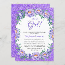 Es Un Chica Floral Purpurina Púrpura Baby Shower