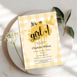 Invitación Es un Chica  Pastel Naranja Gingham Baby Shower