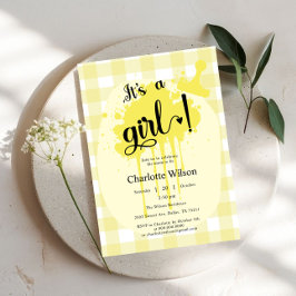 Invitación Es un Chica Pastel Yellow Gingham Baby Shower