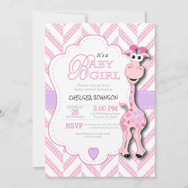 Invitación Es un Chica - Pink Giraffe - Baby Shower (Anverso)