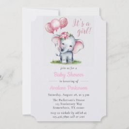 Invitación Es un Chica pintando a un elefante Chica floral Ba