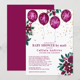 Invitación Es un Chica Purpurina de Globos Floral Baby Shower