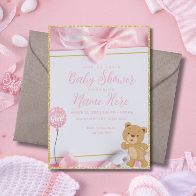 Invitación Es un Chica Purpurina de oro rosado Baby Shower (Subido por el creador)