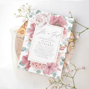 Invitación Es un Chica Rosa  con sabor a harina Baby Shower
