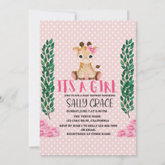 Invitación Es Un Chica, Rosa, Giraffe, Baby Shower