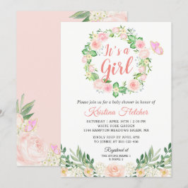 Invitación Es un Chica Rubor Peach Floral Garden Baby Shower