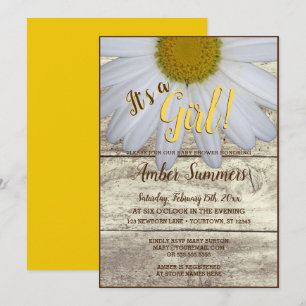 Invitación Es un Chica Rústico Floral Daisy Garden Baby Showe