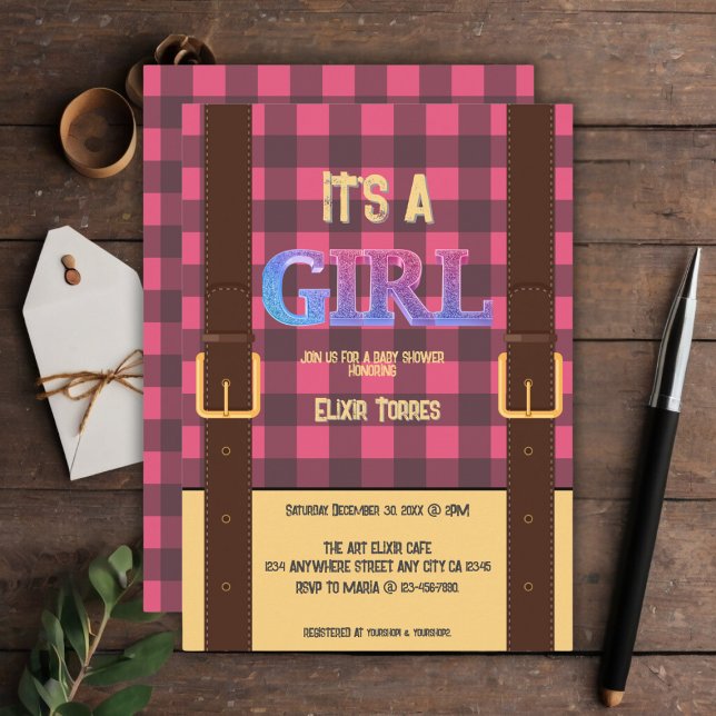 Invitación Es un chica Rústico Lumberjack Flannel Baby Shower (Subido por el creador)