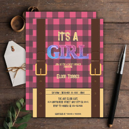 Invitación Es un chica Rústico Lumberjack Flannel Baby Shower