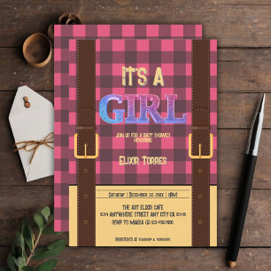 Invitación Es un chica Rústico Lumberjack Flannel Baby Shower