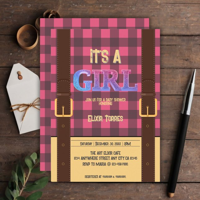 Invitación Es un chica Rústico Lumberjack Flannel Baby Shower (Subido por el creador)