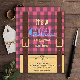 Invitación Es un chica Rústico Lumberjack Flannel Baby Shower
